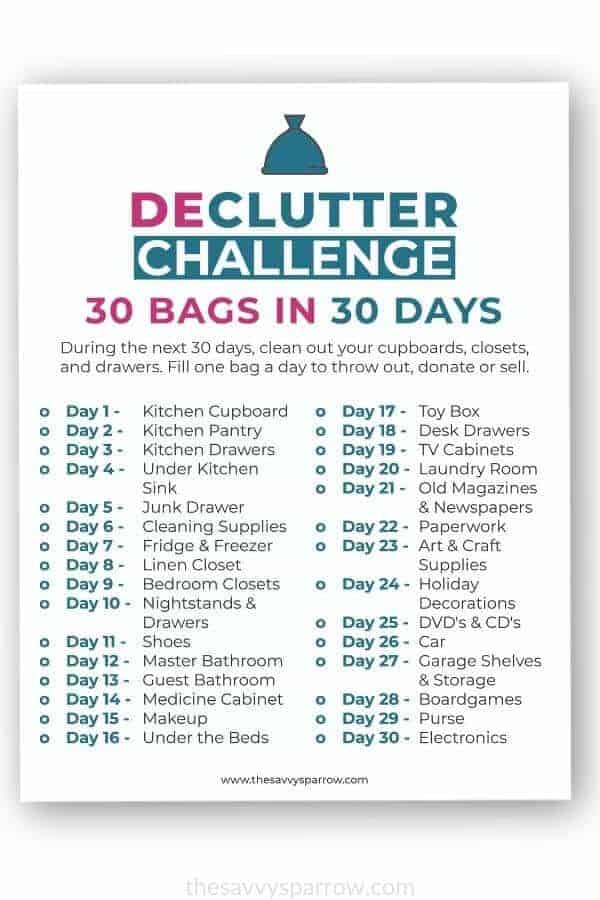 FREE 30 Day Challenge Printable Worksheets 2022   30 Bags In 30 Days 