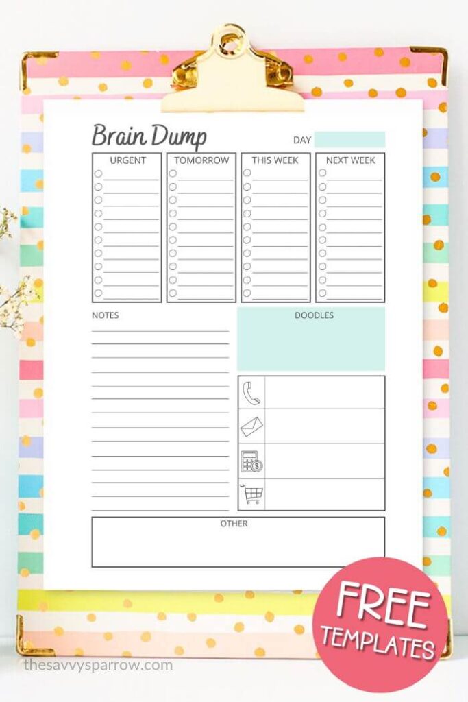 free brain dump template on a clipboard