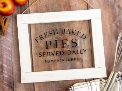 DIY fall sign that says fresh baked pies served daily