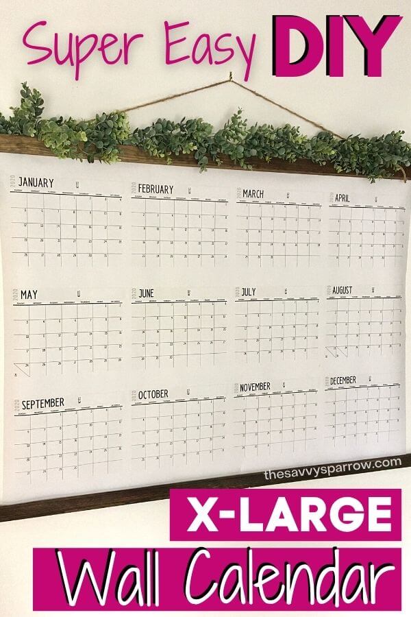 DIY large wall calendar hanging on wall
