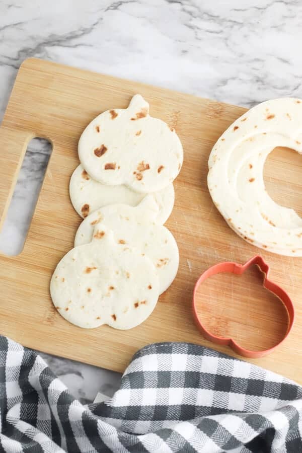 pumpkin shapes cut out of tortillas