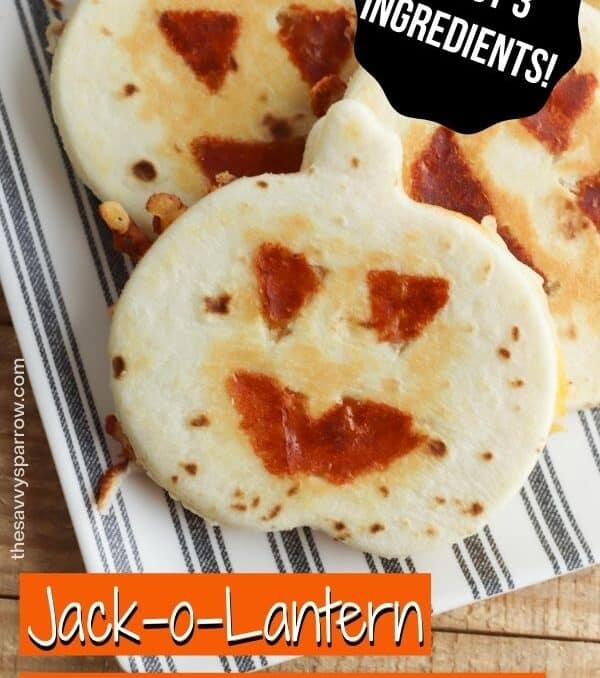 Jack-o-lantern quesadillas on a plate