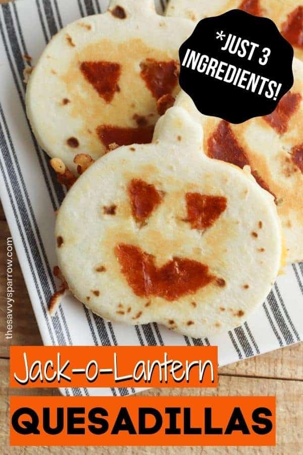 Jack-o-lantern quesadillas on a plate