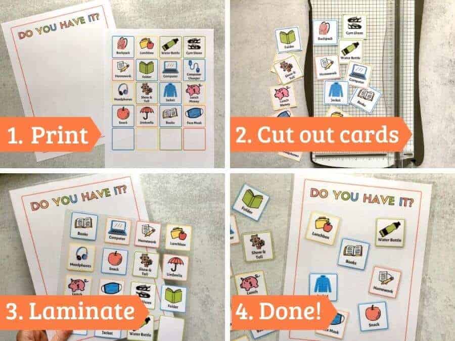 collage showing steps to make your own before school checklist