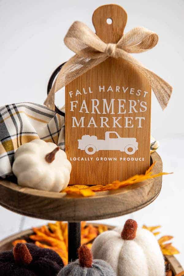 mini cutting board decor that says fall harvest farmer's market