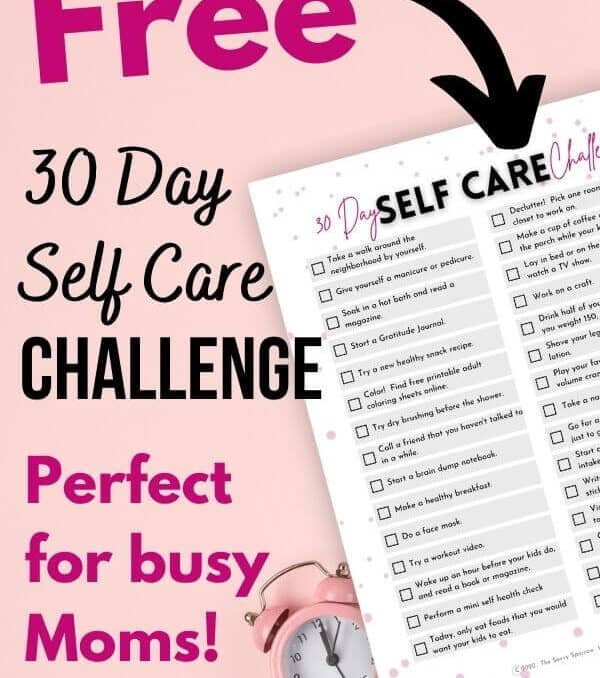 free printable 30 day self care challenge on a pink background