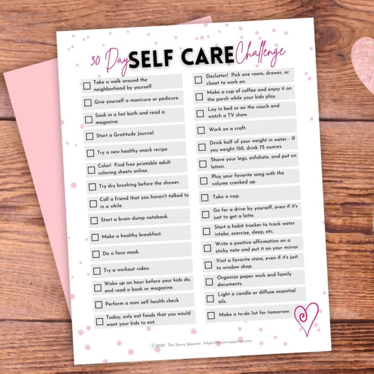 free printable 30 day self care challenge