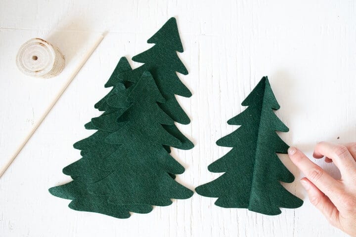 felt Christmas tree pieces glued together