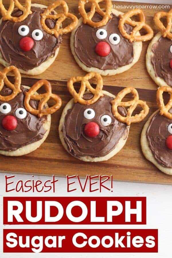 reindeer sugar cookies on a cutting board