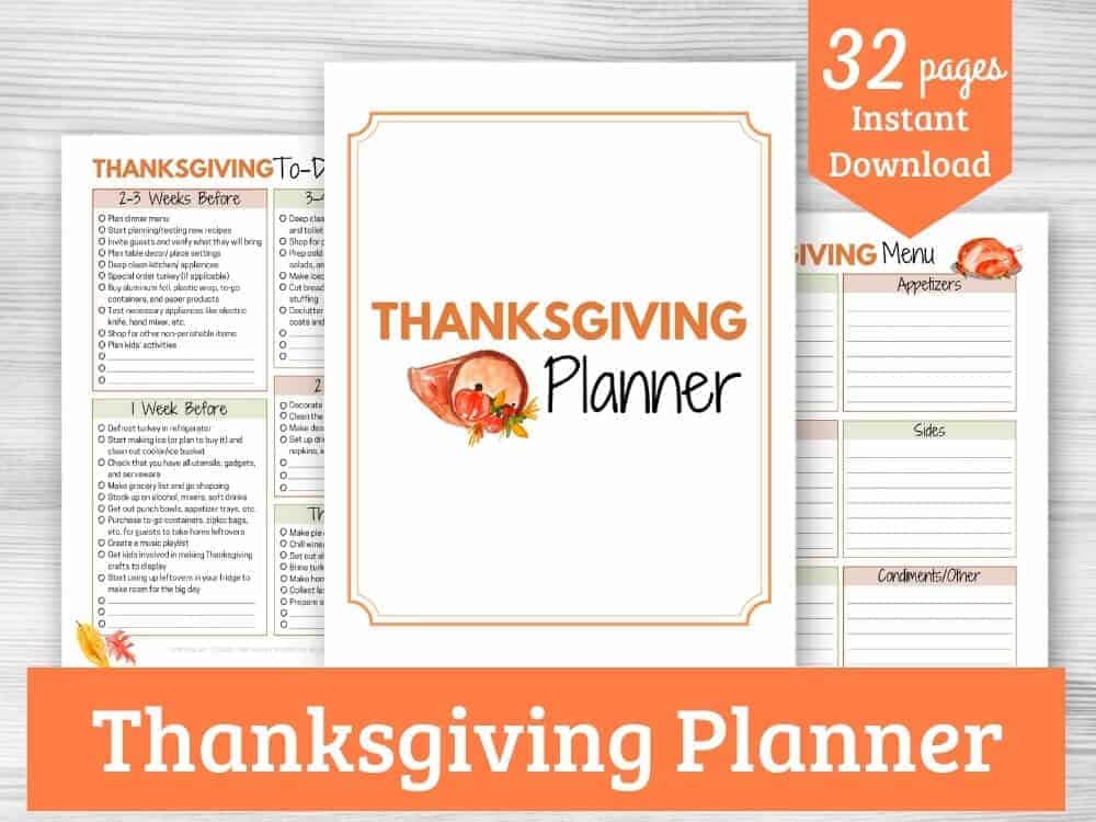 front cover and two pages of printable Thanksgiving planner