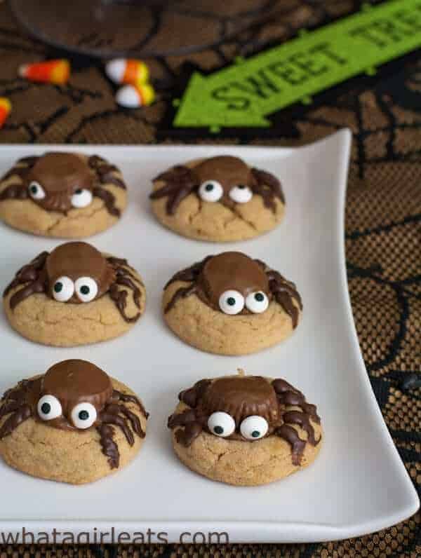 Halloween cookies decorated to look like spiders