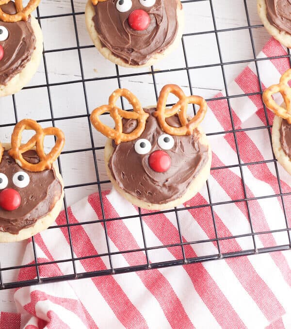 reindeer sugar cookies on a wire rack