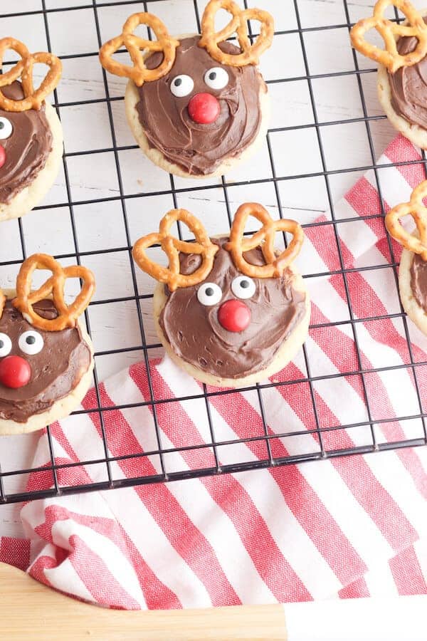 reindeer sugar cookies on a wire rack