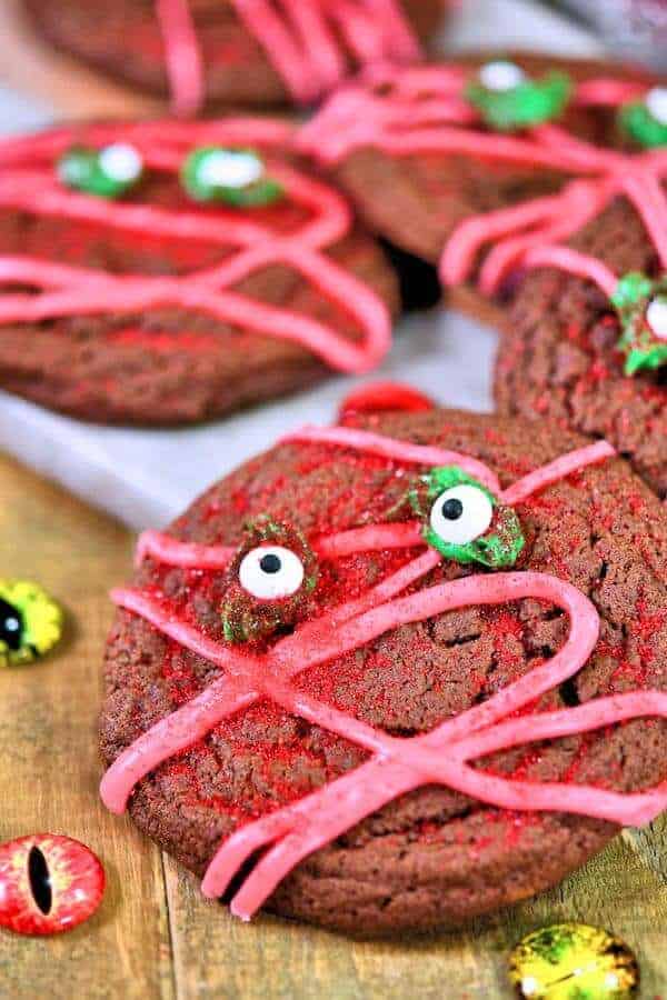 chocolate halloween cookies with eyeballs