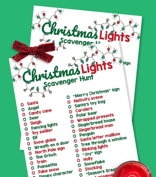 printable Christmas Lights scavenger hunt list