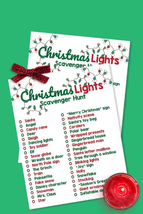 printable Christmas Lights scavenger hunt list