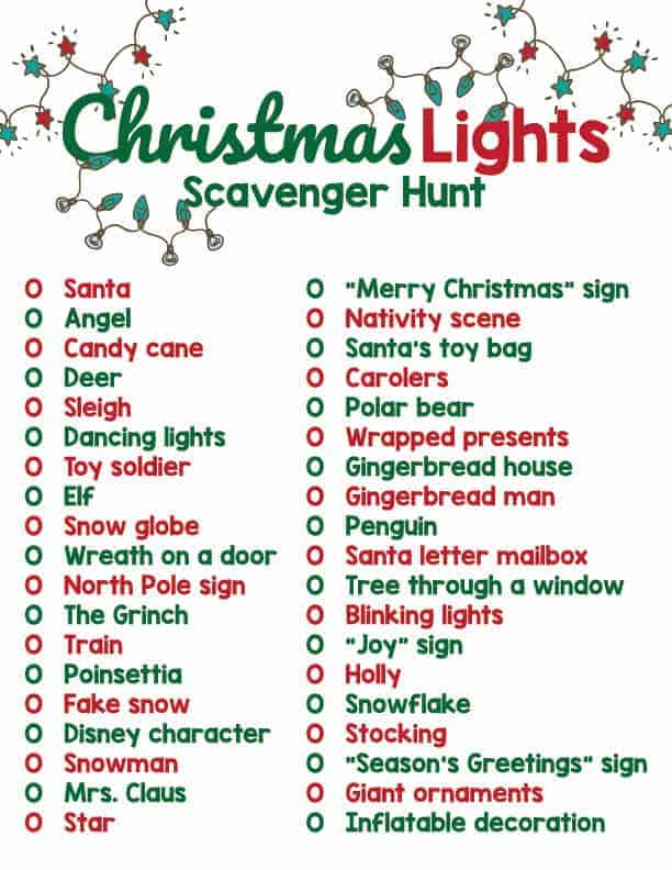 Printable Christmas Light Scavenger Hunt