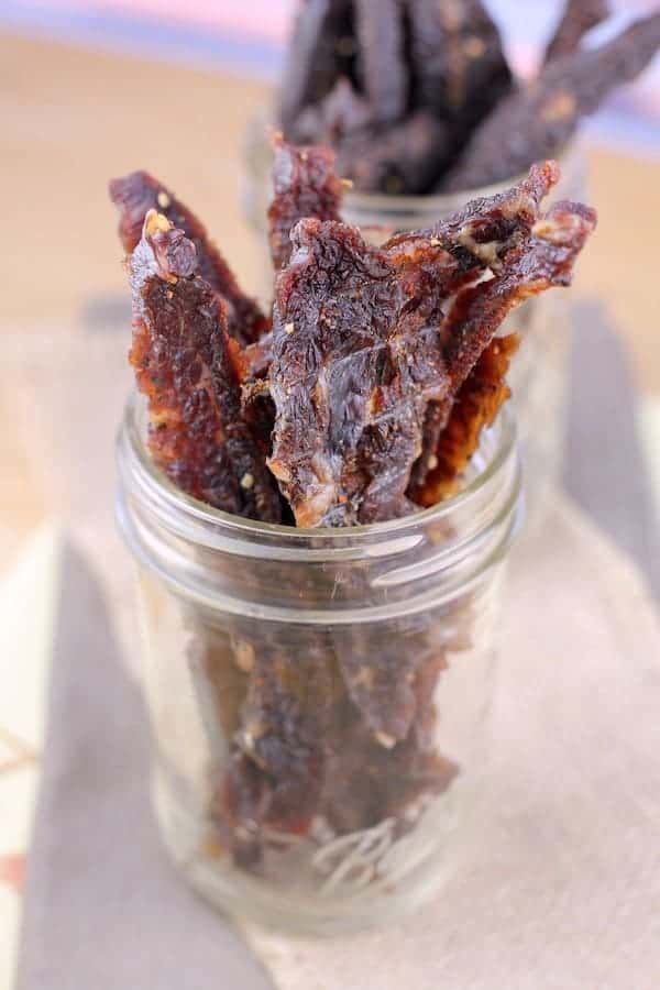 homemade beef jerky in a mason jar