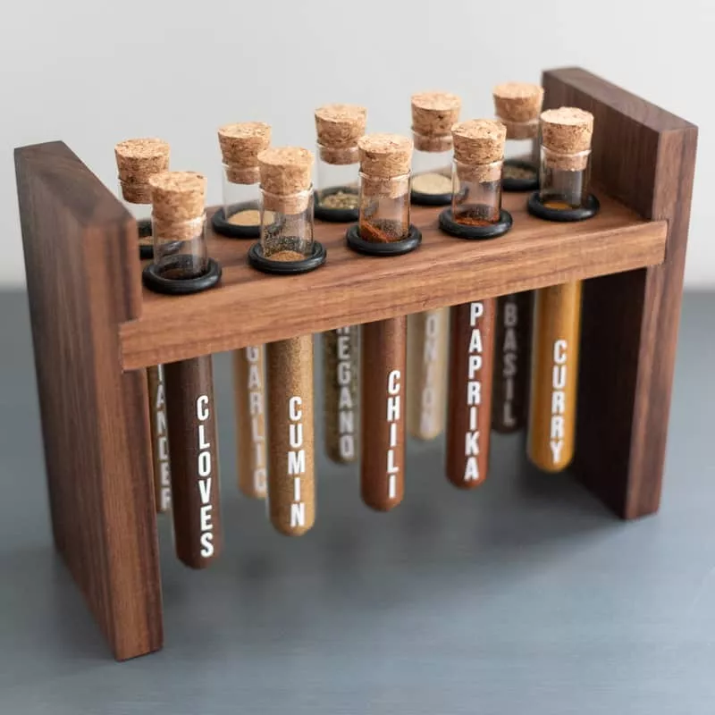 DIY test tube spice rack