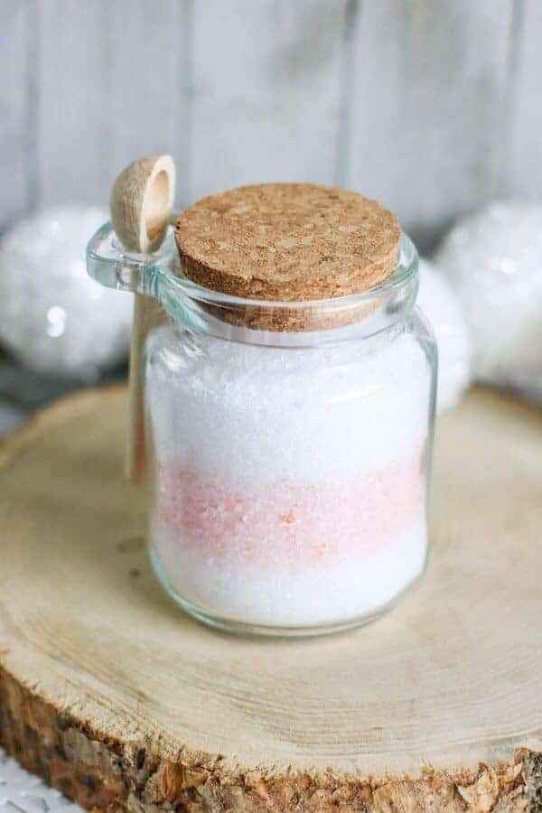 homemade bath salts in a glass jar