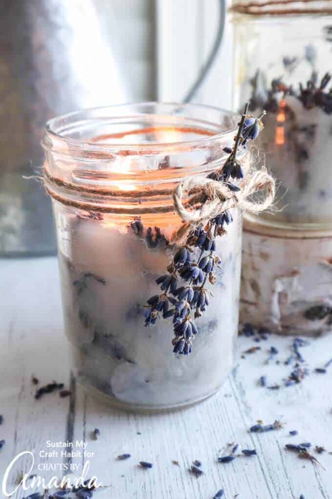DIY candles in mason jars with dried lavender