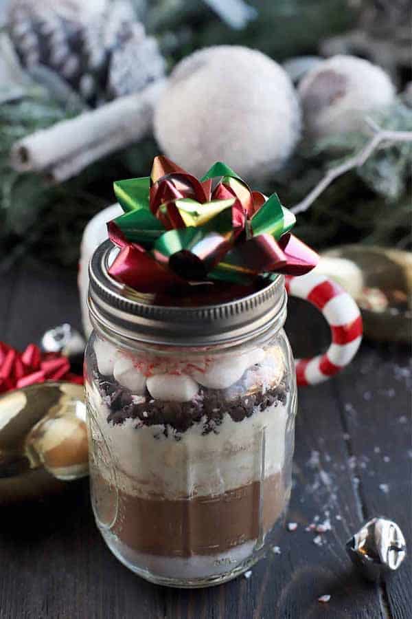 hot chocolate mix in a jar to give as DIY Christmas gifts