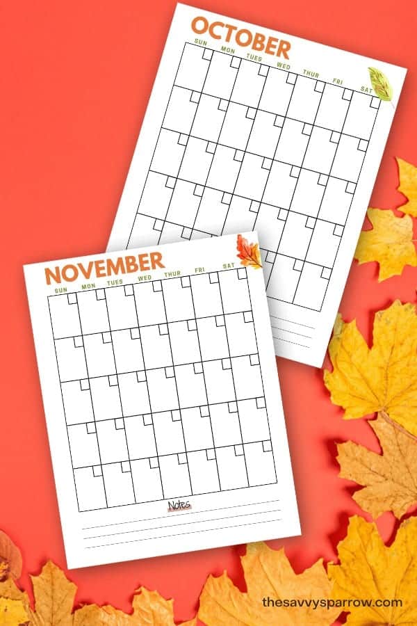 October and November printable calendars