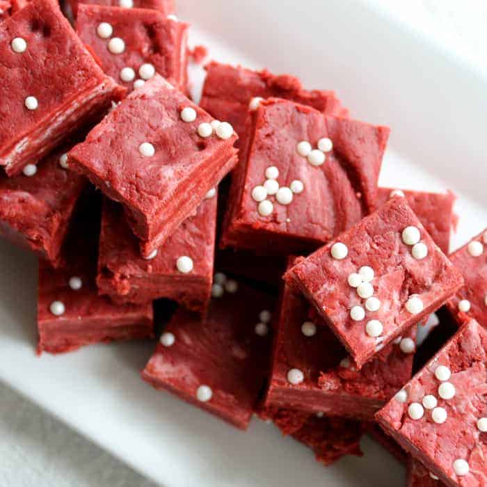 red velvet fudge on a plate