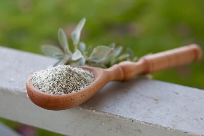 homemade seasoning salt in a wooden spoon