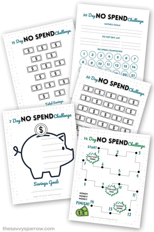 free printable no spend challenge worksheets