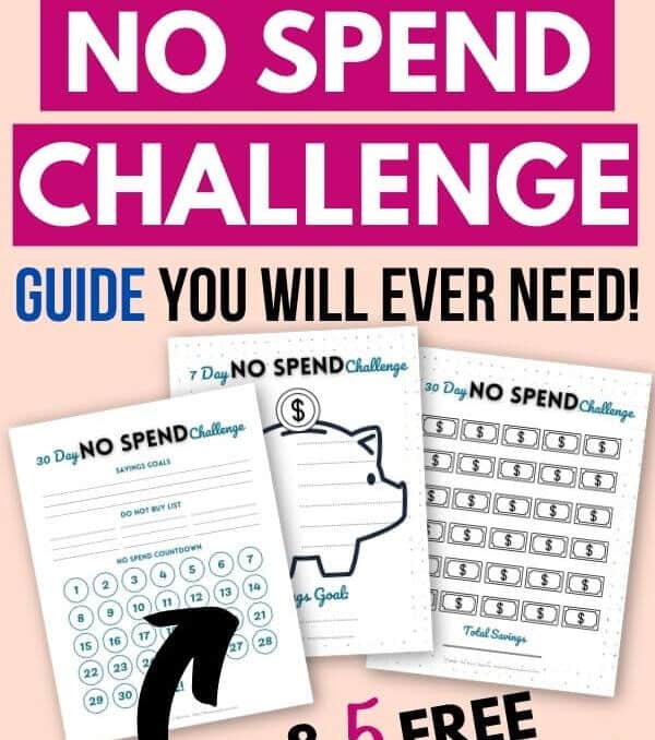 free printable no spend challenge worksheets with text that says the only all-in-one no spend challenge guide you will ever need