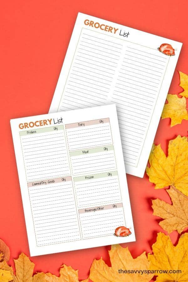 printable grocery list sheets