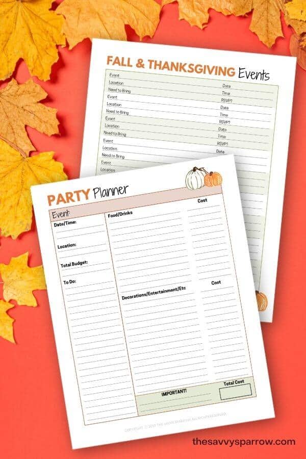 printable party planning sheets