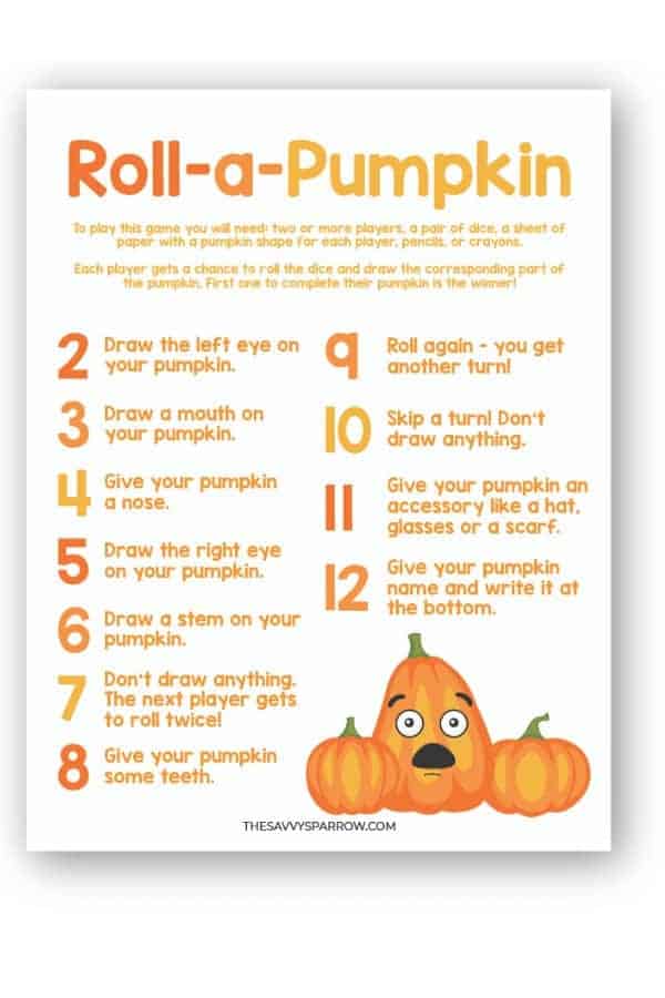 Roll a Pumpkin Game Free Printable Dice Game for Kids!