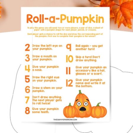 printable Roll a Pumpkin game with pumpkin templates
