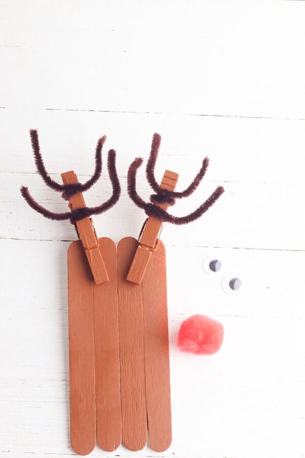 rudolph popsicle stick crafts in process