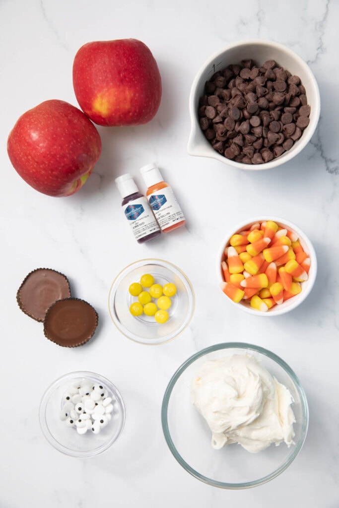 ingredients for chocolate covered apple turkeys
