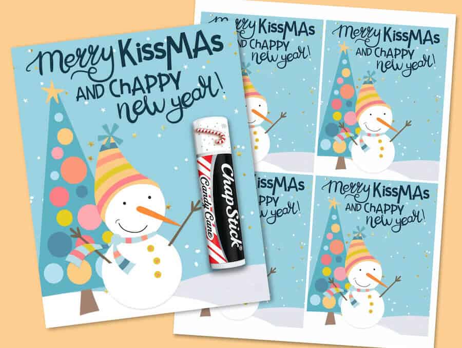 lip balm gift tags that say Merry Kissmas and Chappy New Year