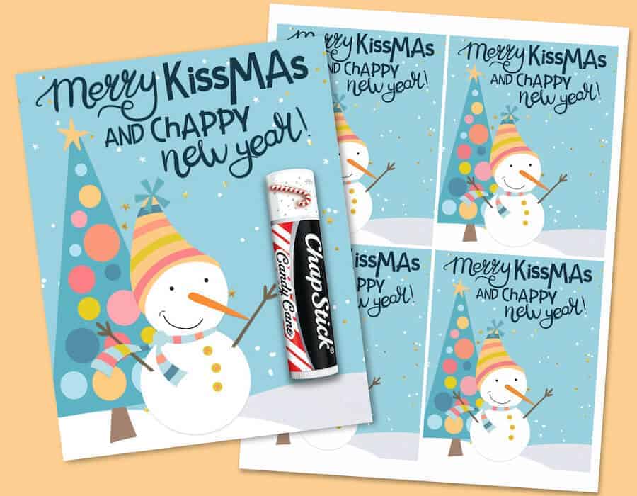 lip balm gift tags that say Merry Kissmas and Chappy New Year