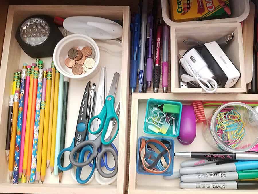 organized junk drawer with drawer dividers