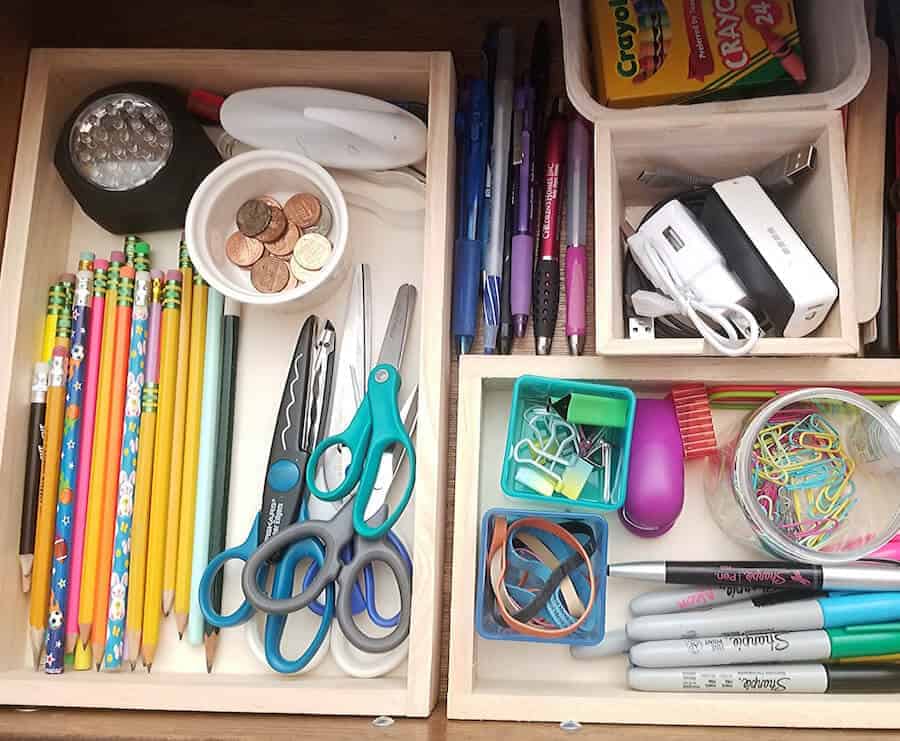 organized junk drawer with drawer dividers