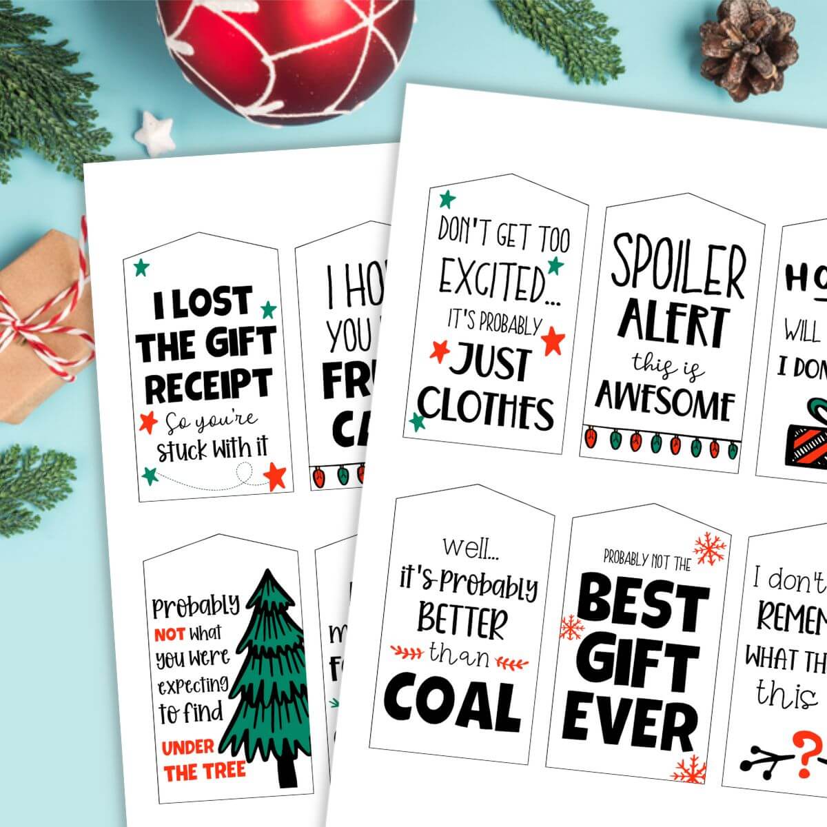Kraft design Black and White Christmas Gift Tags - Printable at