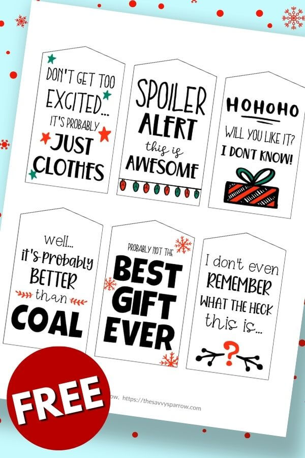 funny and sarcastic Christmas gift tags to print