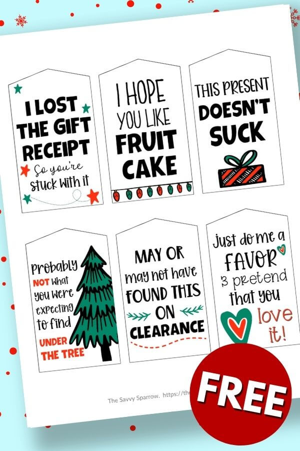 6 different sarcastic Christmas gift tags