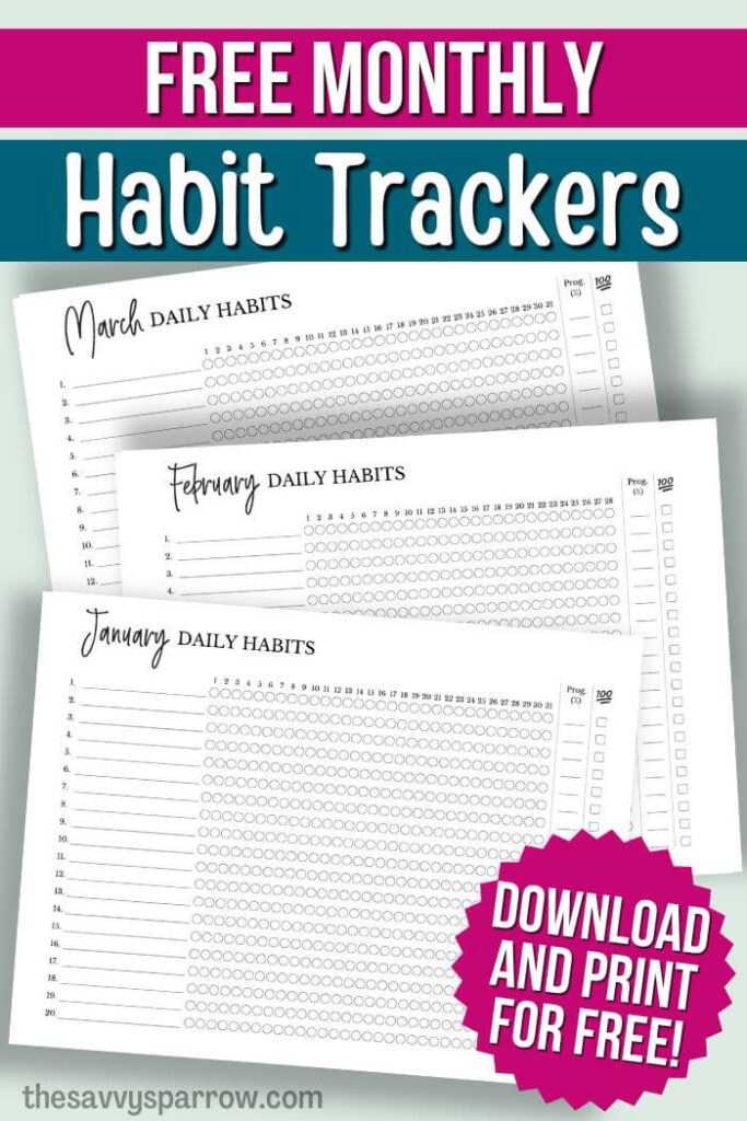 free printable for tracking habits by month