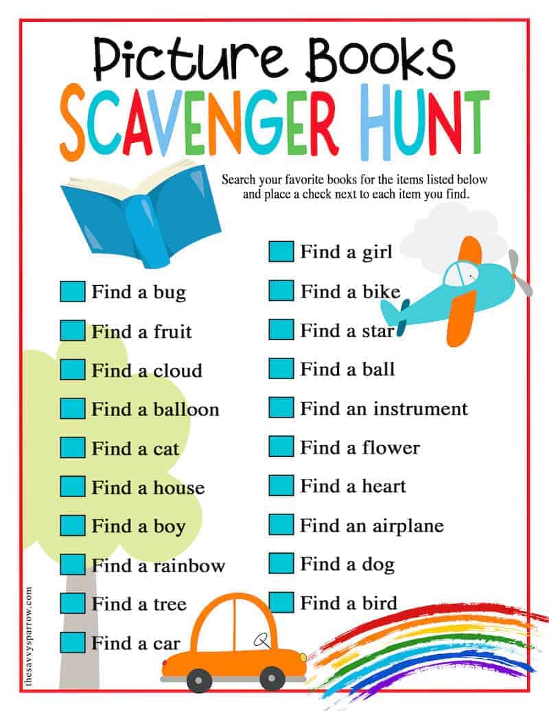 printable picture book scavenger hunt checklist