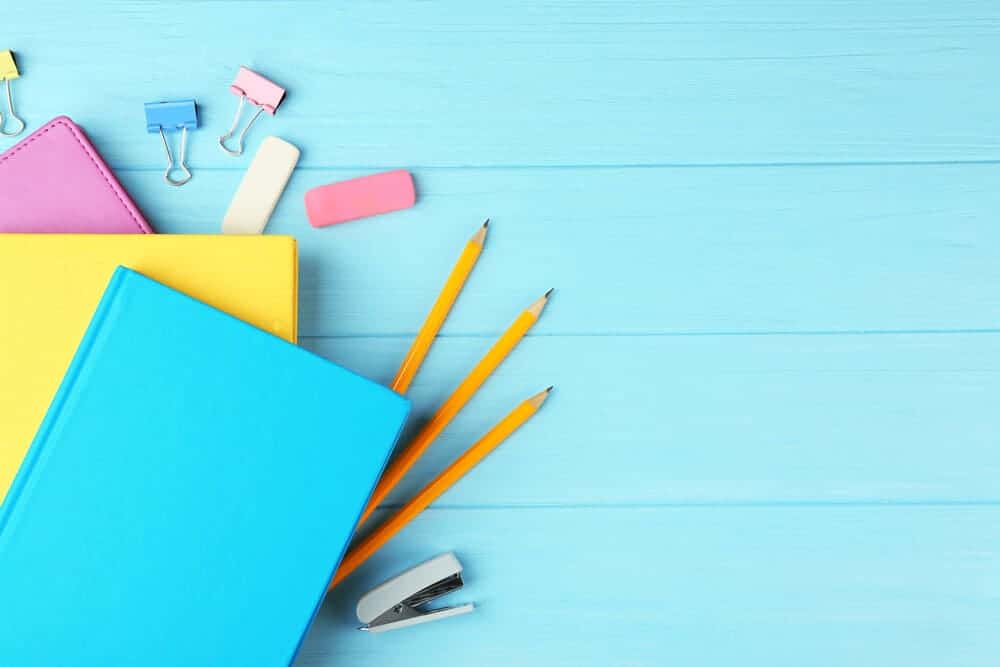 colorful journals and desk supplies