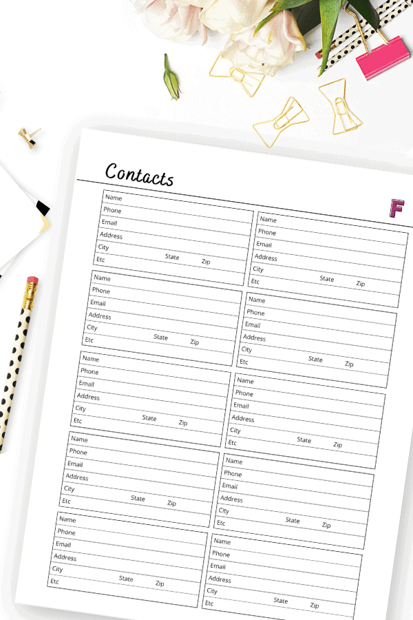 address book printable sheet