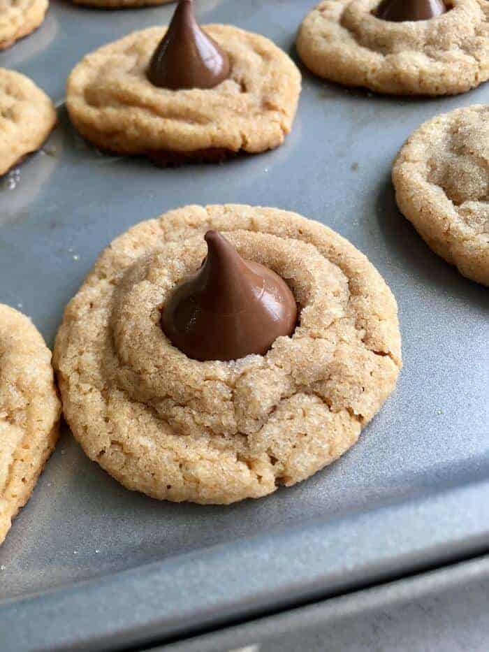 peanut butter cookies with Hershey's Kisses in the middle