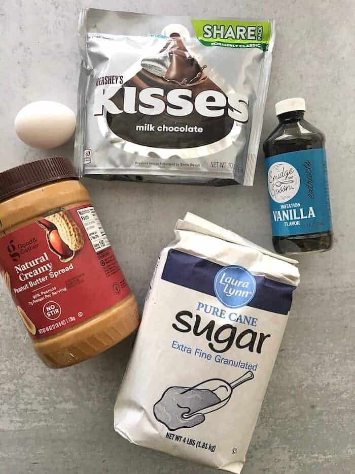 ingredients for peanut butter kiss cookies